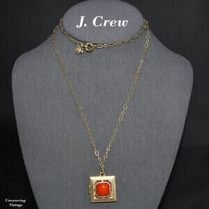 J. Crew Red Gold Locket Long Necklace, Magnetic Clasp, Perfume Photo, 30 Inches